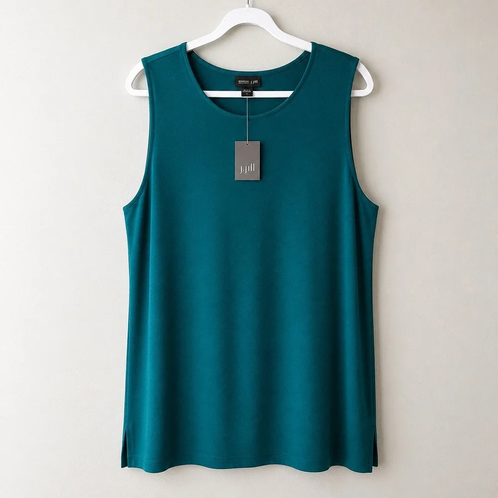 J.Jill Wearever Collection Womens Large Ocean Teal Sleeveless Tunic Tank Top NWT
